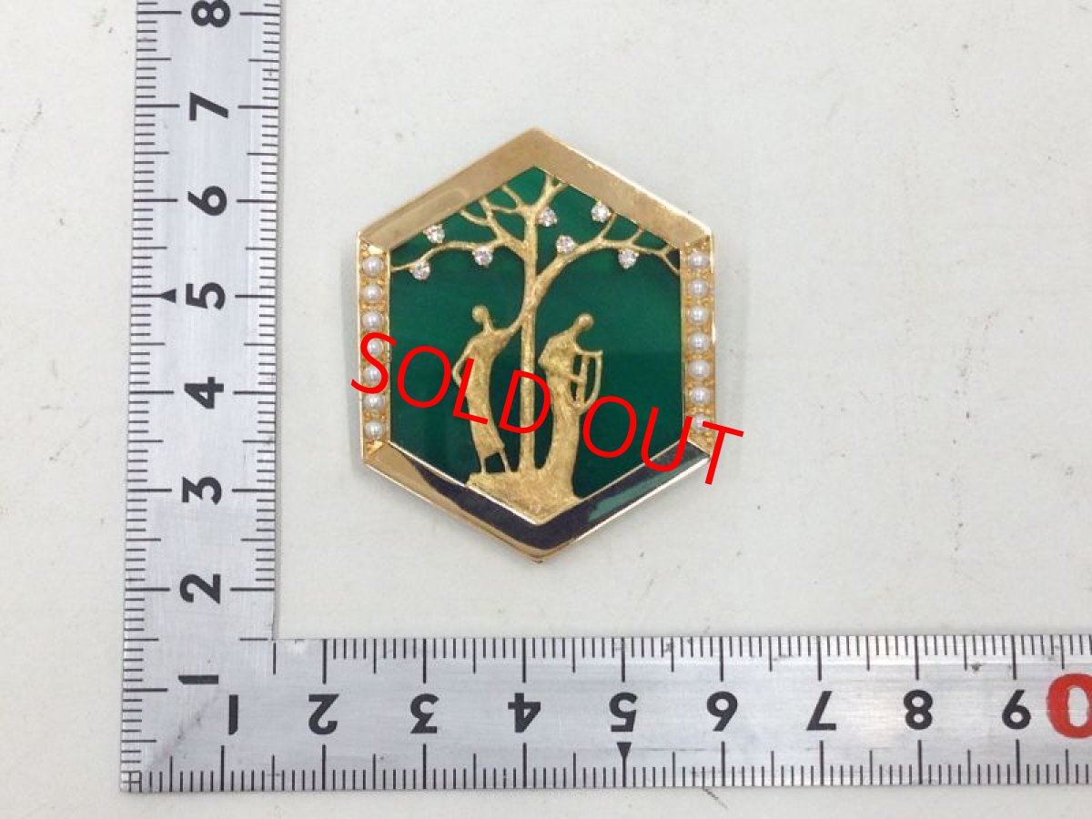 Photo2: Kaoluco Mizuno K18+ D 0.15ct Pearl 16.6g Pendant Brooch 3I060190K (2)