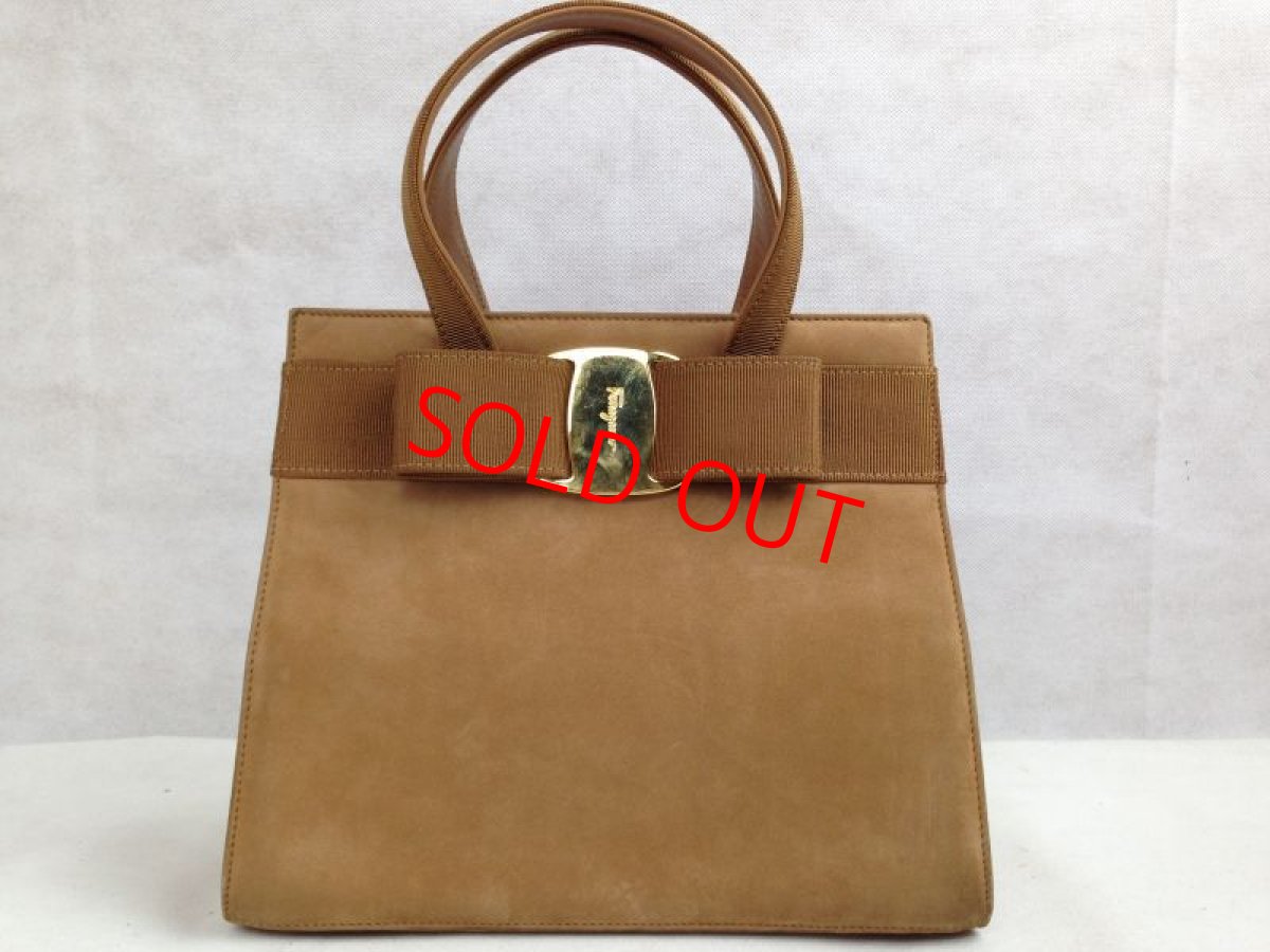 Photo1: Auth Salvatore Ferragamo Hand Bag Suede Leather Brown  VTG 5D070140# (1)