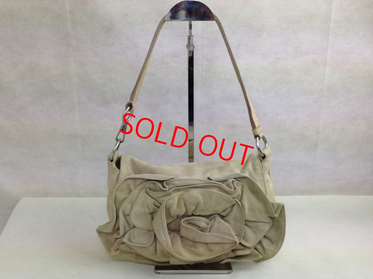 Photo1: Auth YVES SAINT LAURENT Nadja Beige Shoulder Bag suede 5D132490# (1)