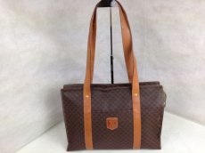Photo1: Auth CELINE Brown Macadam PVC Leather Tote shoulder Bag 5E270194 (1)