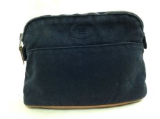 Photo1: Auth HERMES Bolide Pouch Navy 100% Cotton Leather 5E270010 (1)