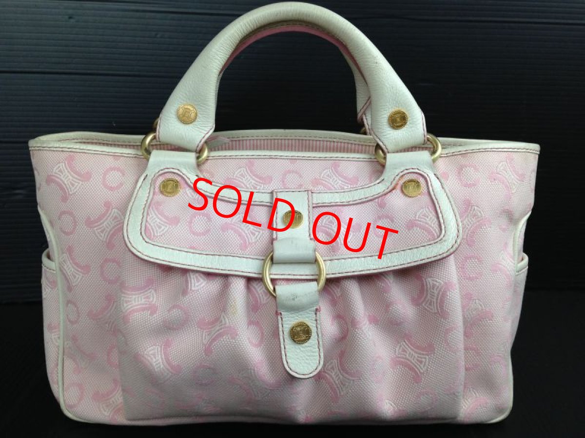 Photo1: Auth CELINE HAND BAG Pink Canvas Vintage 5F170392 (1)
