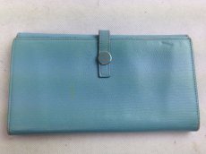 Photo1: Auth Chanel Coco Button Bifold Long Wallet Light Blue Leather 5F170942# (1)