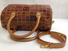 Photo6: Auth Alviero Martini Prima Classe FLAG PATTERN Brown Hand Bag 2-Way 5G139710# (6)