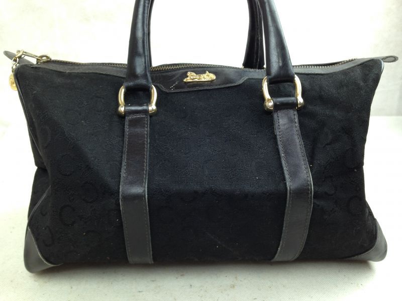 Auth Celine mini Boston Bag Canvas Black hand bag purse 5D213230