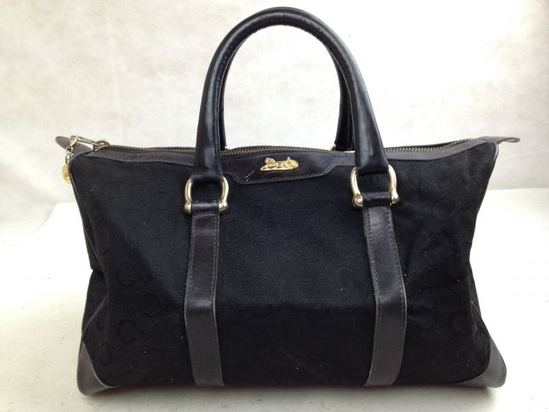 Auth Celine mini Boston Bag Canvas Black hand bag purse 5D213230