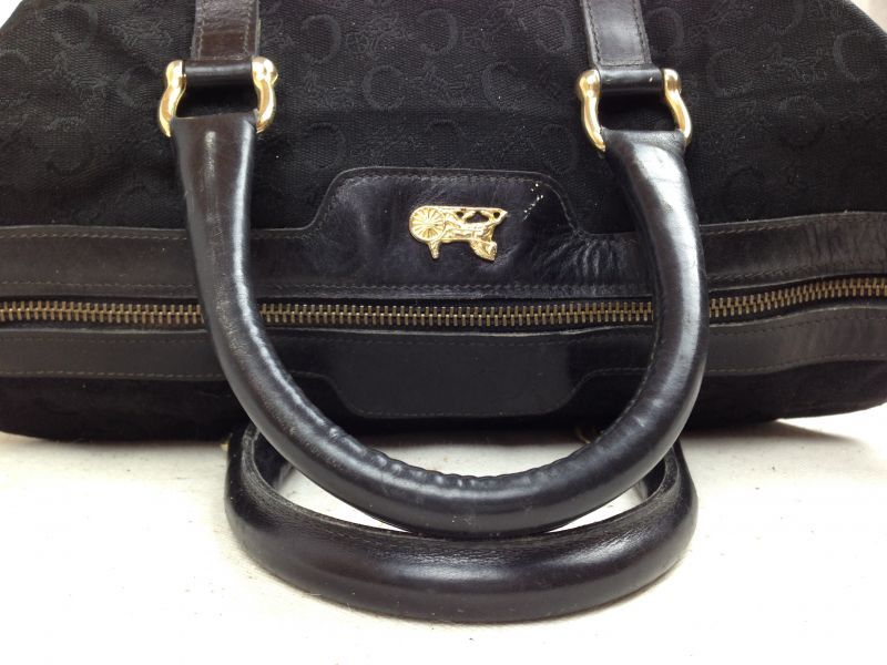 Auth Celine mini Boston Bag Canvas Black hand bag purse 5D213230