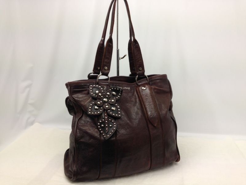 Auth miu miu Leather Shoulder Bag Tote Handbag  6A190980