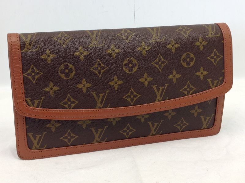 Louis+Vuitton+Pochette+Dame+Clutch+GM+Brown+Leather for sale online