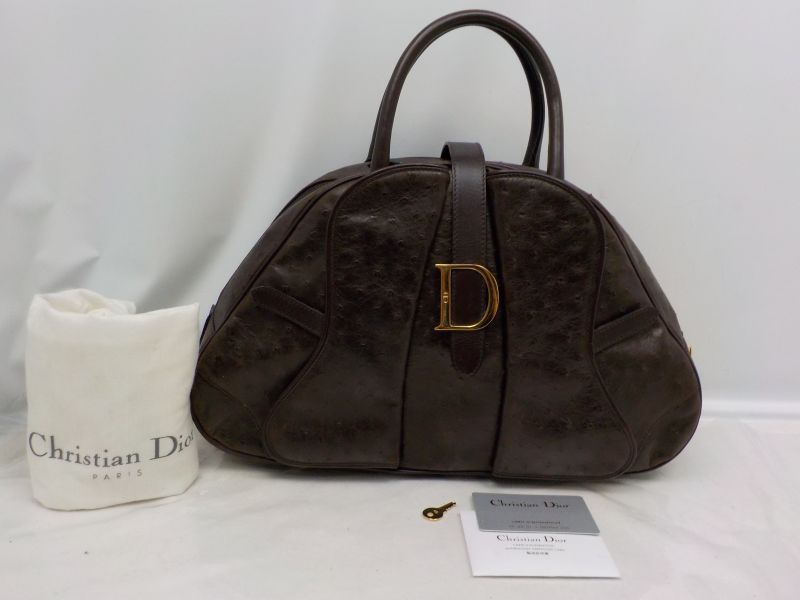Authentic Christian Dior Dark Brown Ostrich Leather Hand Bag Vintage 6F290280N - Tokyo Vintage Store