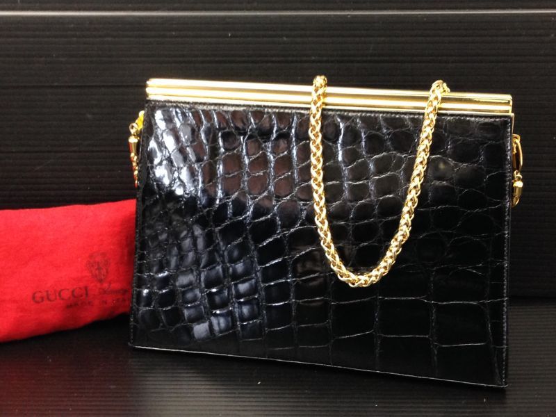 Auth GUCCI Crocodile leather 2 way Shoulder Clutch bag Black RARE 7C280880m