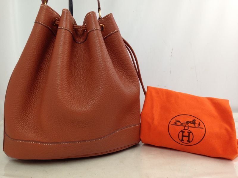 Hermes Leather Market Bucket Bag Brown