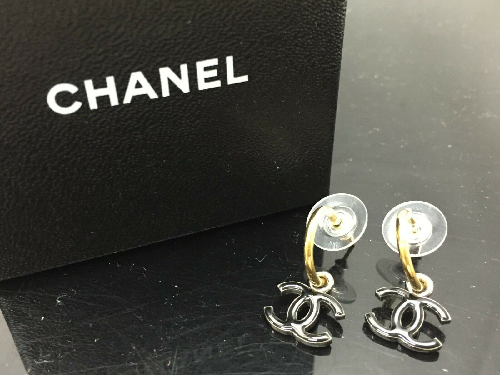 Auth CHANEL Black Plastic CC logo Piercing Earrings 9F180070h - Tokyo  Vintage Store