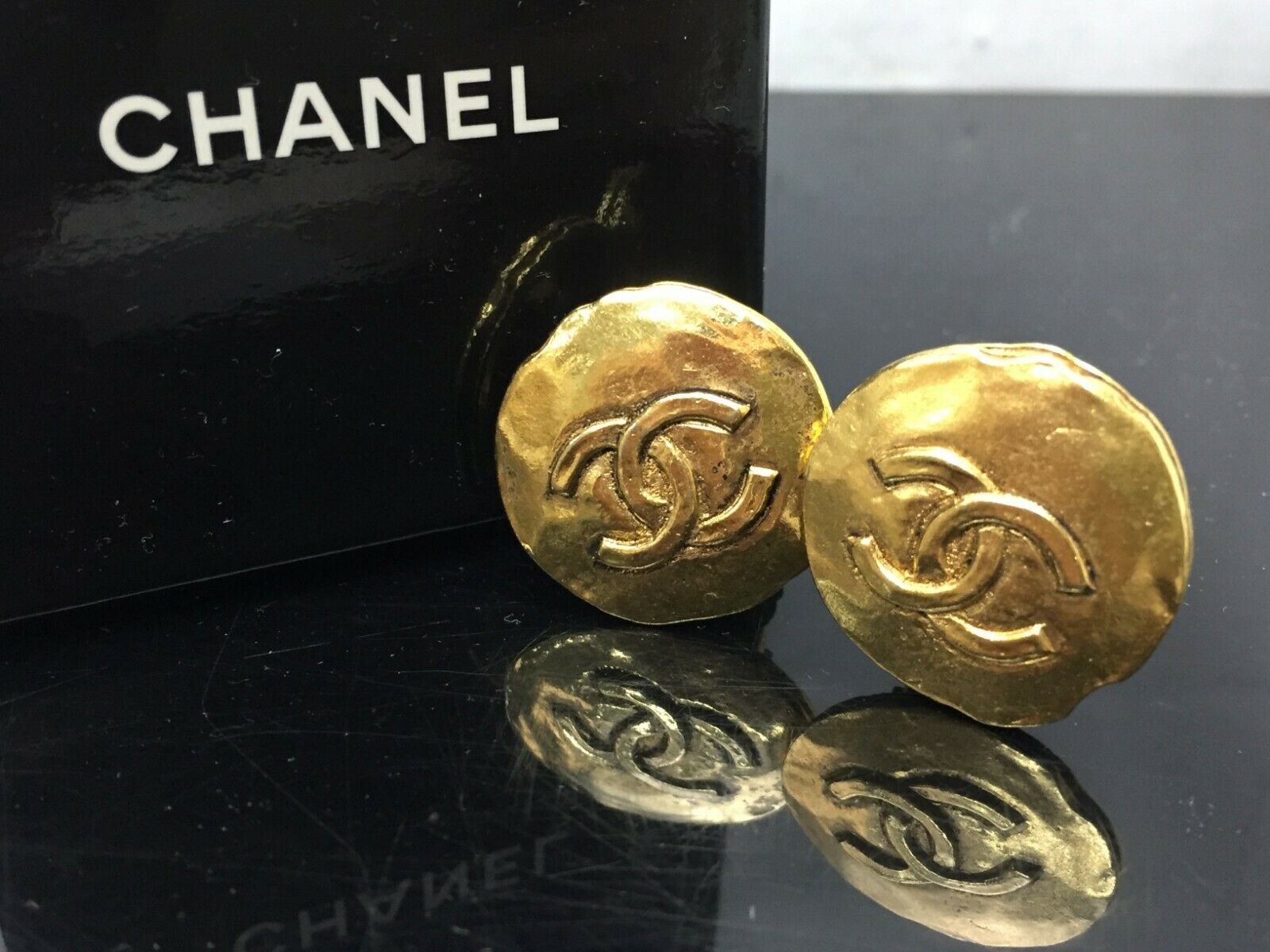 Chanel Gold Tone CC Logo Drop Clip On Earrings