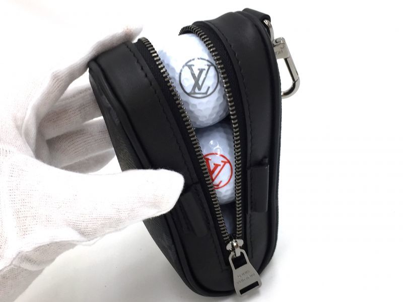 Auth LOUIS VUITTON Monogram Eclipse Andrews Golf Kit Golf Ball Case #9689