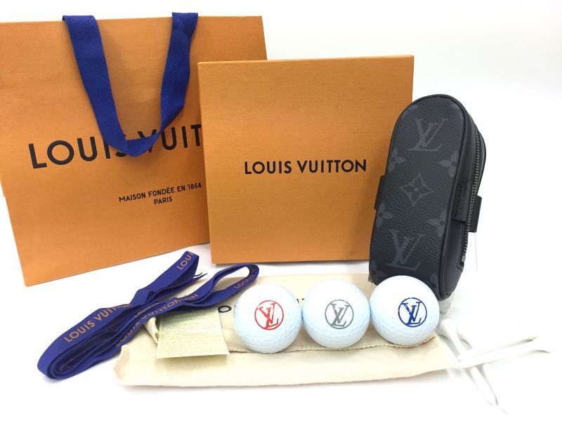 Auth LOUIS VUITTON Monogram Eclipse Andrews Golf Kit Golf Ball Case #9689