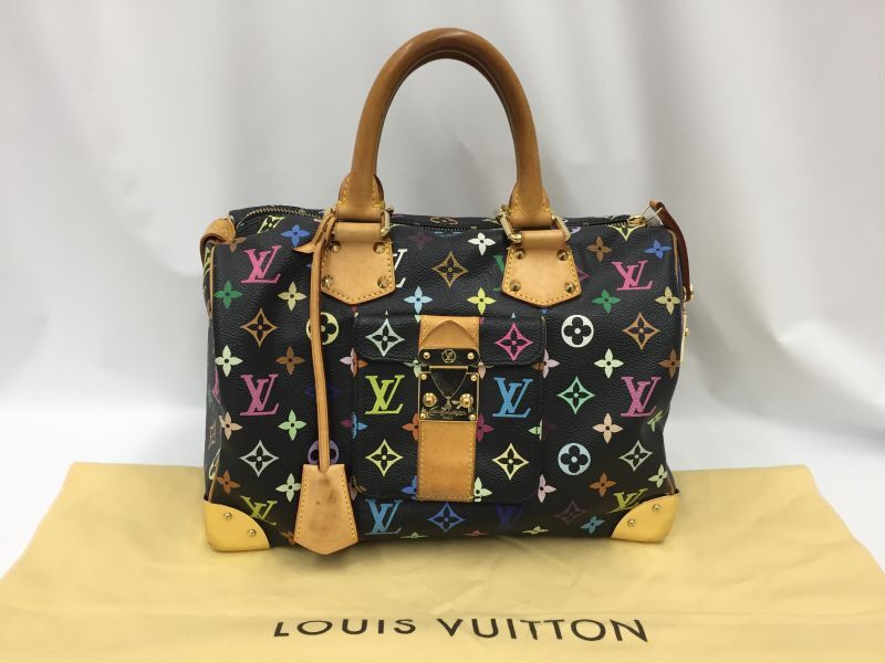 Auth Louis Vuitton Monogram Multi color Black Speedy 30 Hand Bag 1C240060n