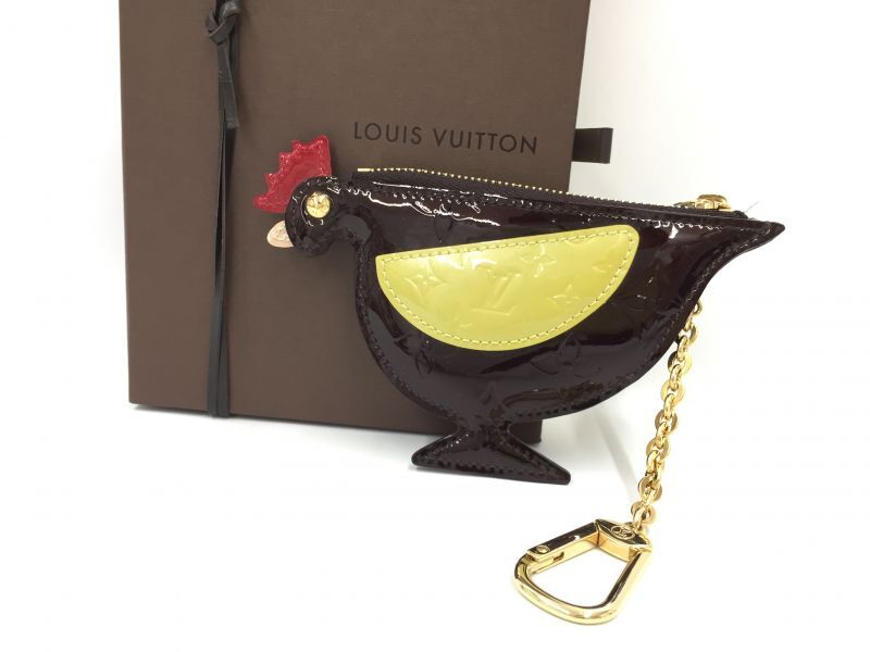 Auth Louis Vuitton Monogram Vernis Chicken Motif Coin case purse