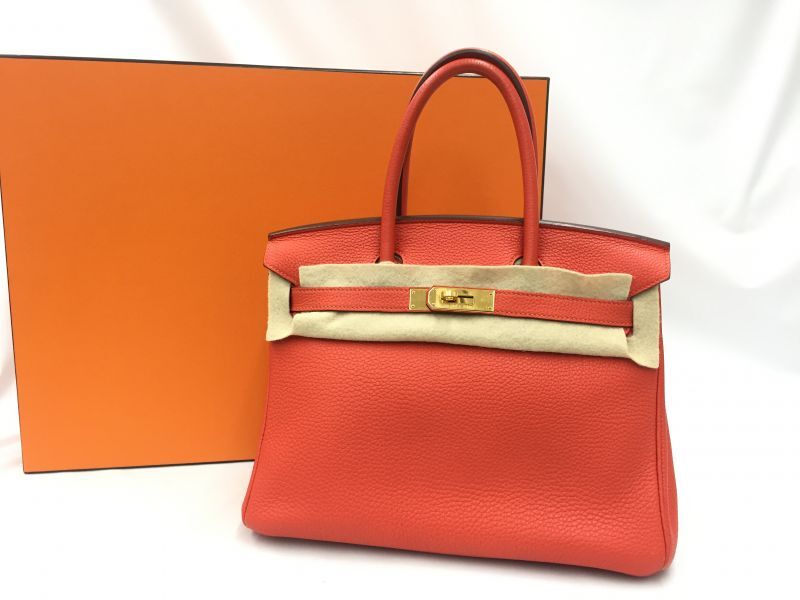 Auth Hermes Birkin 30 togo Leather Orange Hand Bag 1i220080n