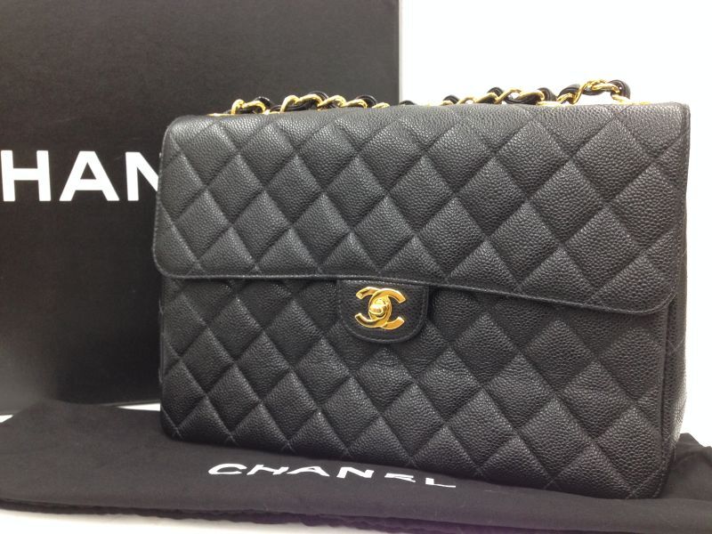 Authentic Chanel Jumbo Matelasse Caviar Skin Black chain Shoulder bag 3E240080K