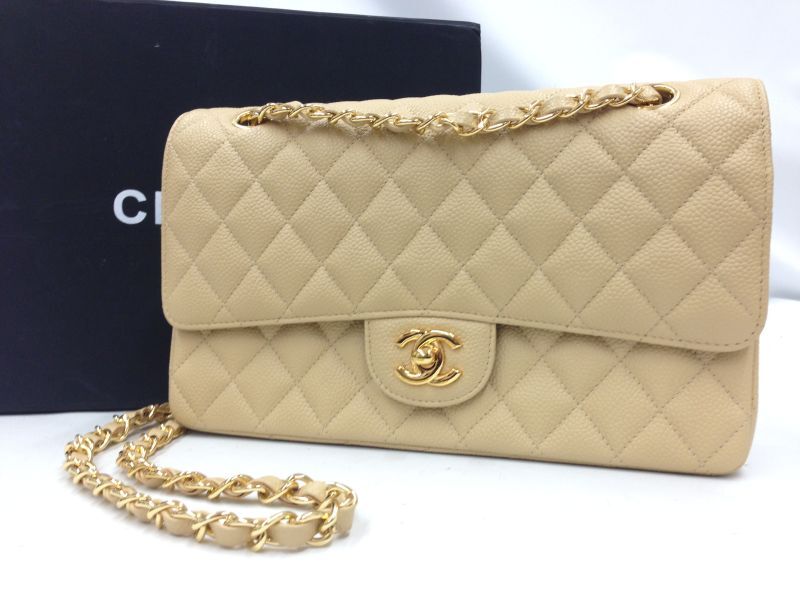 Auth Chanel Matelasse Caviar Leather Double flap Chain Shoulder bag 3I060120K