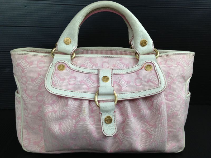 Auth CELINE HAND BAG Pink Canvas Vintage 5F170392